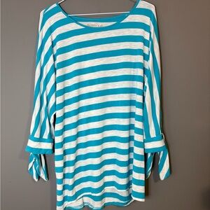 Onyx Blue and White Striped Tunic, With accented sleeve ties, Yachting beachwear